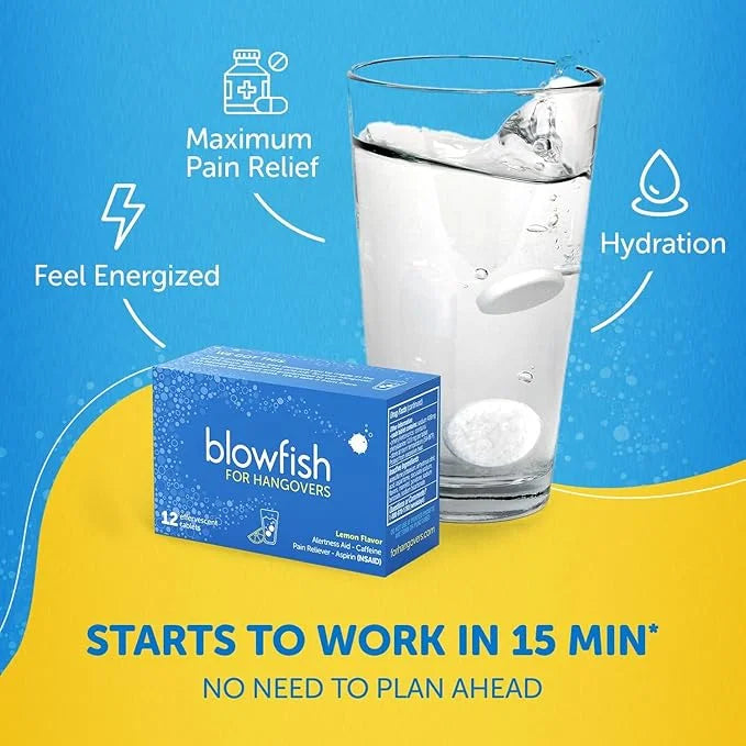 Blowfish for Hangovers | Fast, Effective Hangover Relief | Works in 15 Minutes | Hydrates, Relieves Headache, and Boosts E...