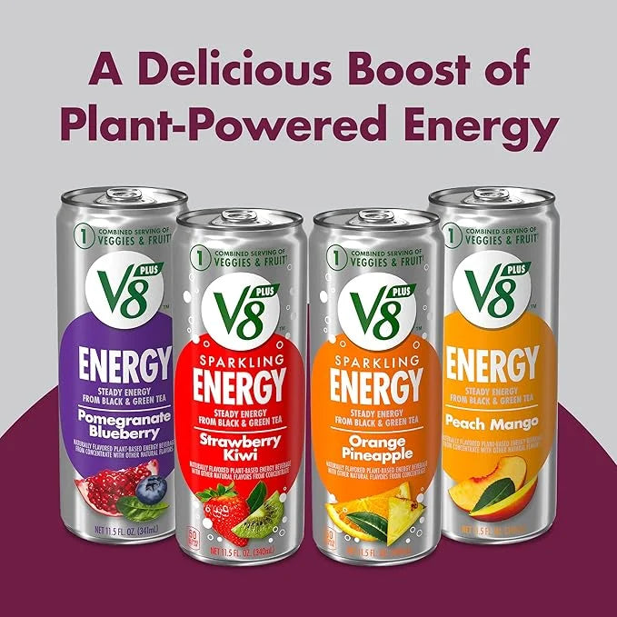 V8 +SPARKLING ENERGY Black Cherry Energy Drink, Made with Real Vegetable and Fruit Juices, 11.5 FL OZ Can 4 Count (Pack of...