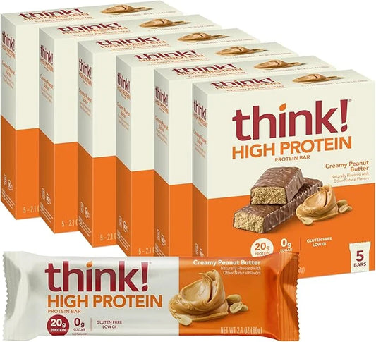 think! Protein Bars, High Protein Snacks, Gluten Free, Kosher Friendly, Creamy Peanut Butter, Nutrition Bars, 2.1 Oz per B...
