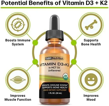 MAX Absorption, Vitamin D3 + K2 (MK-7) Liquid Drops with MCT Oil, Unflavored, Helps Support Strong Bones and Healthy Heart...