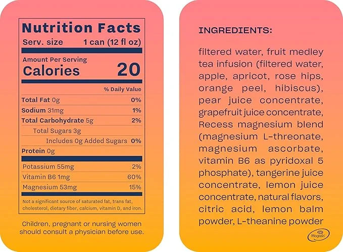 Recess Mood Magnesium Supplement Drink Calming 12 Ounce, 12 (Grapefruit 12 Pack)