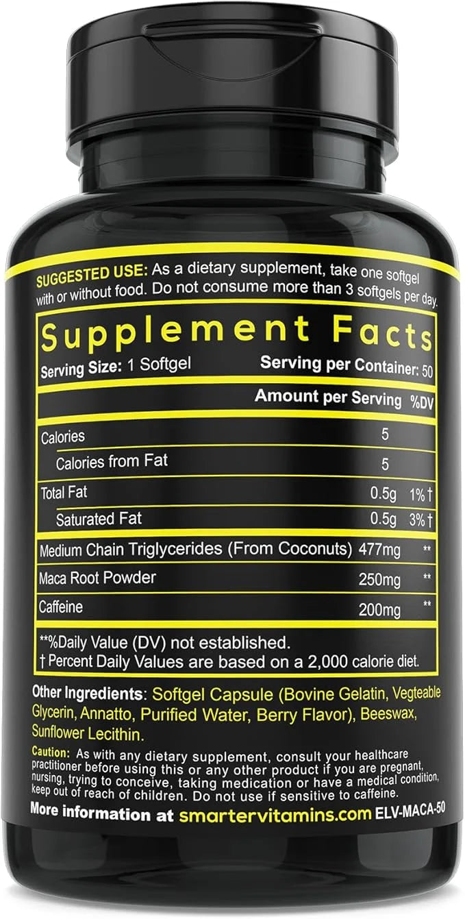 (3 Pack) Smarter Energy Pills, 200mg Caffeine & Coconut MCT Oil with Maca Root, 150 Liquid Softgels - Product Image