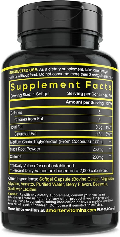(3 Pack) Smarter Energy Pills, 200mg Caffeine & Coconut MCT Oil with Maca Root, 150 Liquid Softgels - Product Image