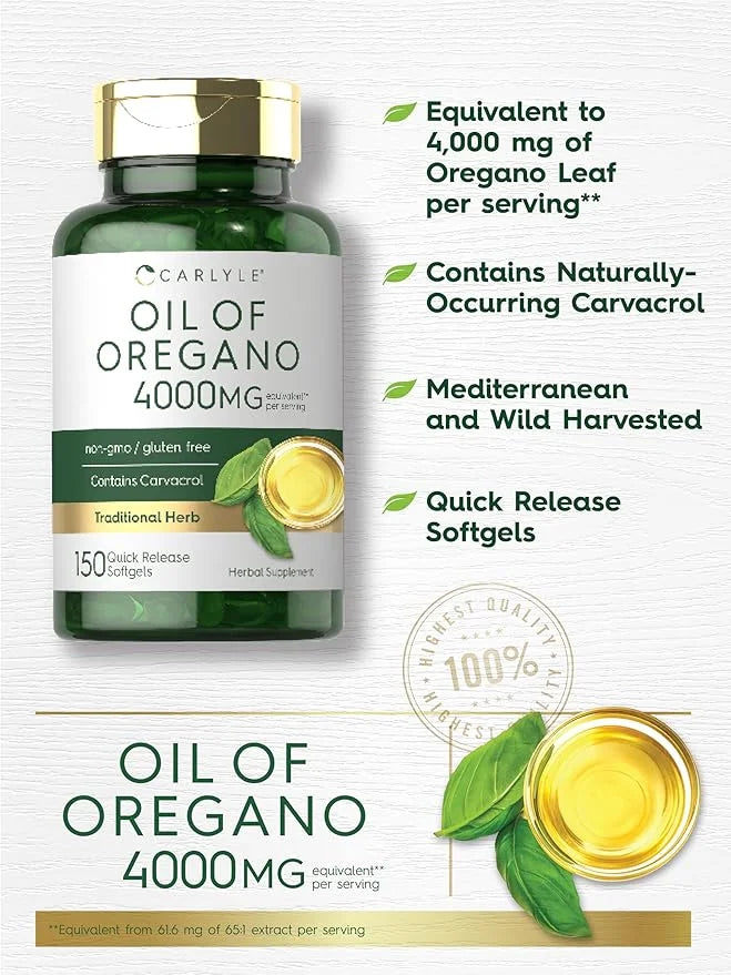 Carlyle Oregano Oil 4000mg Supplement | 150 Softgel Capsules | Contains Carvacrol | Non-GMO & Gluten Free Formula - Produc...