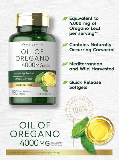 Carlyle Oregano Oil 4000mg Supplement | 150 Softgel Capsules | Contains Carvacrol | Non-GMO & Gluten Free Formula - Produc...