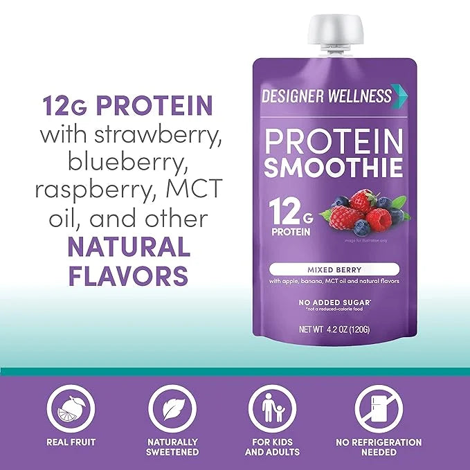 Designer Wellness Protein Smoothie, Real Fruit, 12g Protein, Low Carb, Zero Added Sugar, Gluten-Free, Non-GMO, No Artifici...