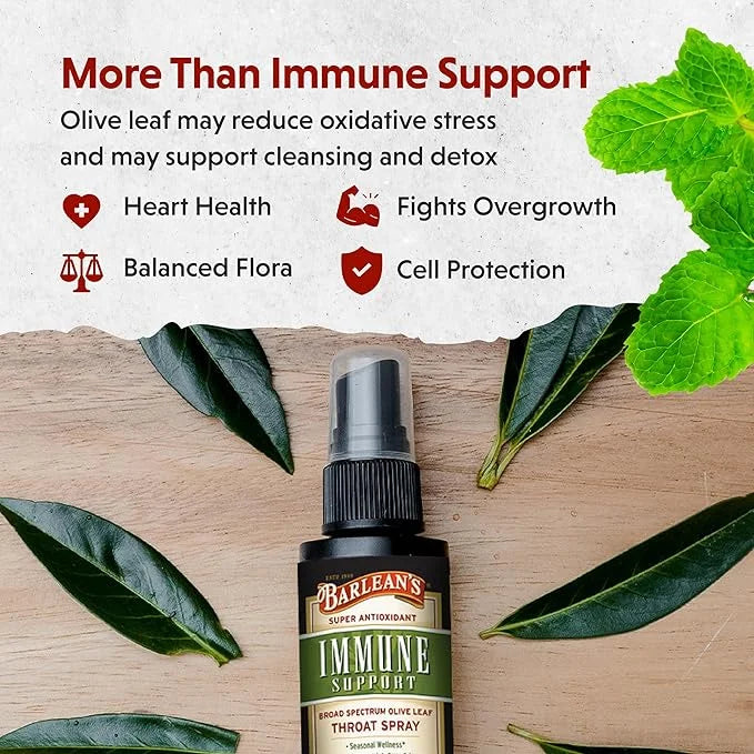 Barlean's 2 Pack Olive Leaf Complex Throat Spray with Peppermint, Lemon, and Sage for Itchy Throat Relief, Immune Support ...