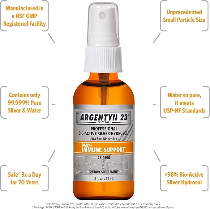 Argentyn 23 Professional Bio-Active Silver Hydrosol for Immune Support, Colloidal Silver, 23ppm, 2oz (59mL) Fine Mist Spra...