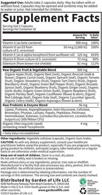Garden of Life Vitamin E 60 Vegetarian 125mg Whole