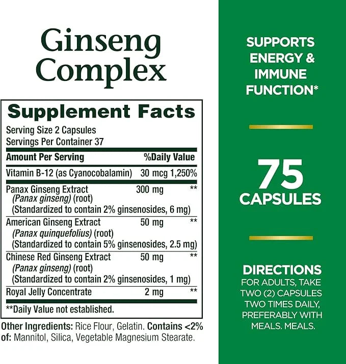 Nature's Bounty Ginseng Complex Capsules Supports 75 Capsules