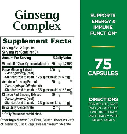 Nature's Bounty Ginseng Complex Capsules Supports 75 Capsules