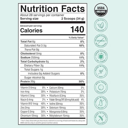 KOS Vegan Protein Powder, Unflavored & Unsweetened 28 Servings