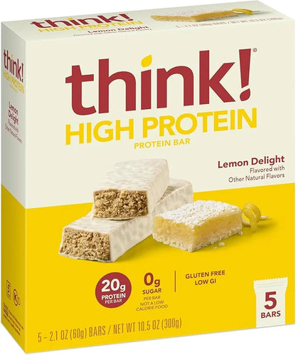 think! Protein Bars, High Protein Snacks, Gluten Free, Kosher Friendly, Lemon Delight, Nutrition Bars, 2.1 Oz per Bar, 30 ...