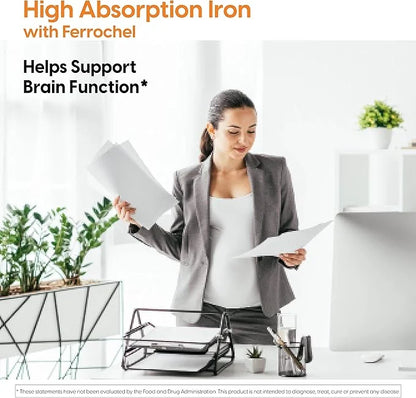 Doctor's Best High Absorption Iron Tablet with Ferrochel, Gentle on The Stomach, Immune Health, Blood Health, 27 mg (Pack ...