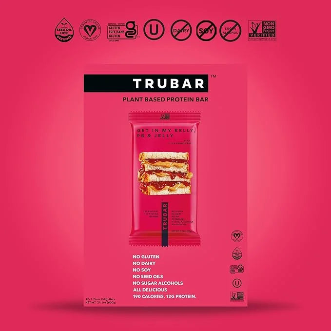 TRUBAR Vegan Protein Bar, Get In My Belly Pb & Jelly, Gluten Free, Plant Based, High Fiber, Dairy Free, Low Fat, Non GMO, ...