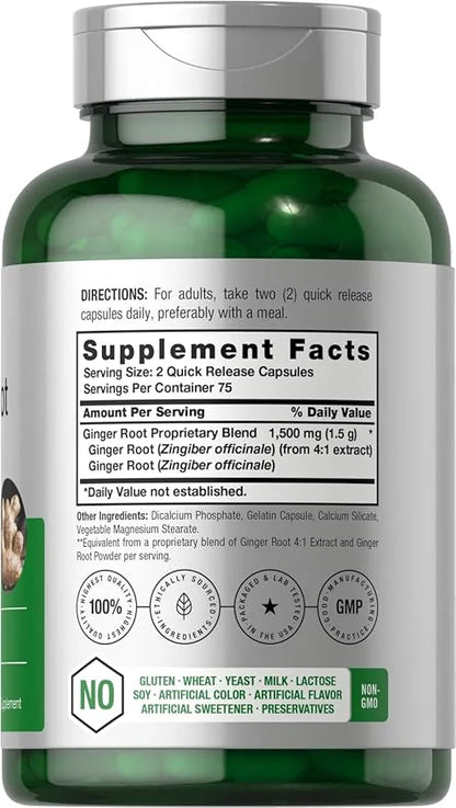 Horbäach Ginger Root Capsules 1500 mg 150 Pills