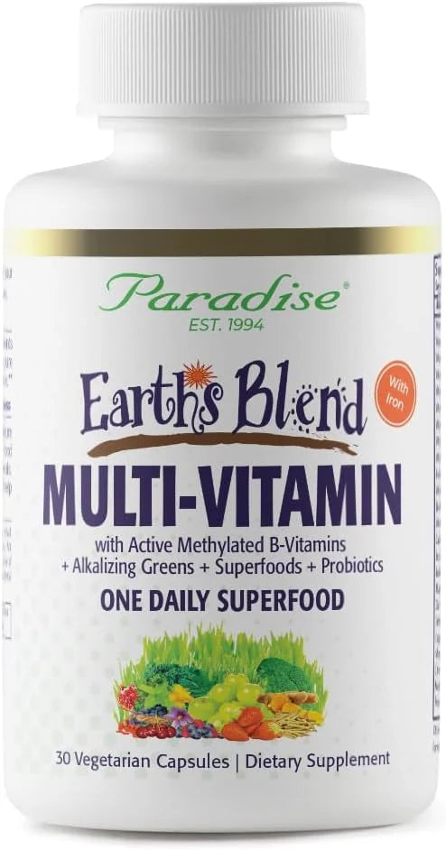 Paradise Herbs Earth's Blend Women's One Daily Multivitamin with Iron, 48 Organic Superfoods, Probiotics, Antioxidants, Vi...