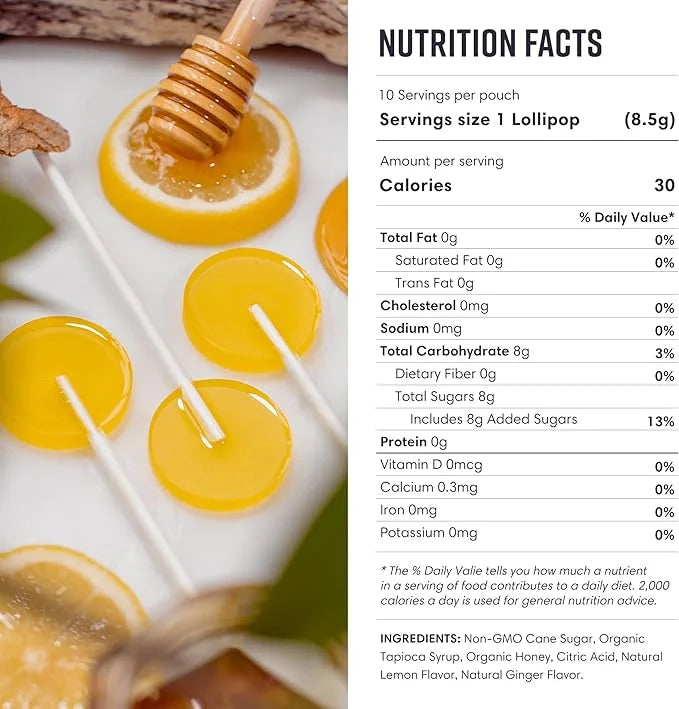 MommaBear Motion Sickness Lollipop - Natural Lollipops with Organic Honey, Lemon & Ginger - Stomach Upset Suckers for Adul...