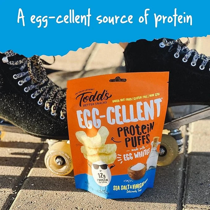 Todd's Better Snacks Egg-Cellent Protein Puffs, Sea Salt & Vinegar, 1.2 Oz (Pack of 10), Made with Egg Whites, 12g Protein...