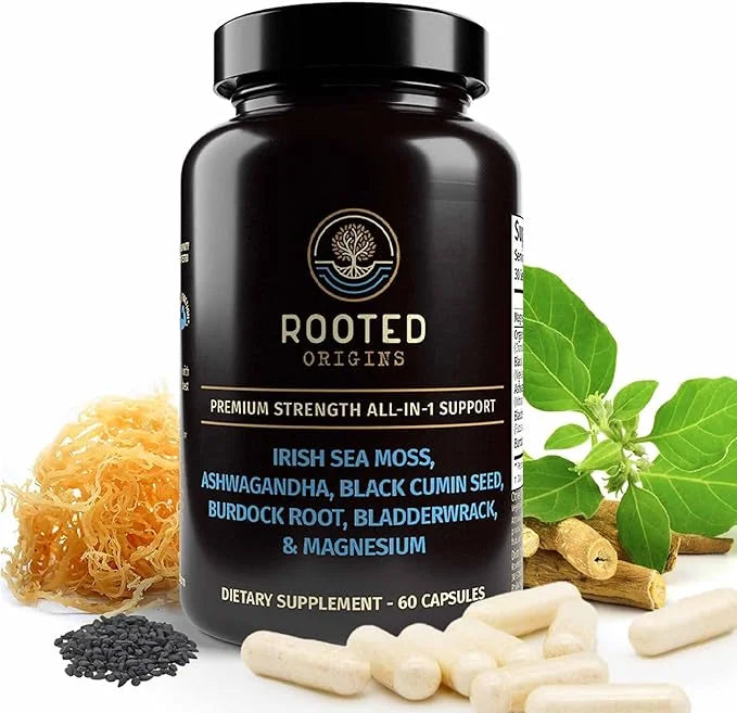 Sea Moss Capsules- Irish Sea Moss, Ashwagandha, Black Cumin Seed, Bladderwrack, Burdock Root & Magnesium- Immune Support, ...