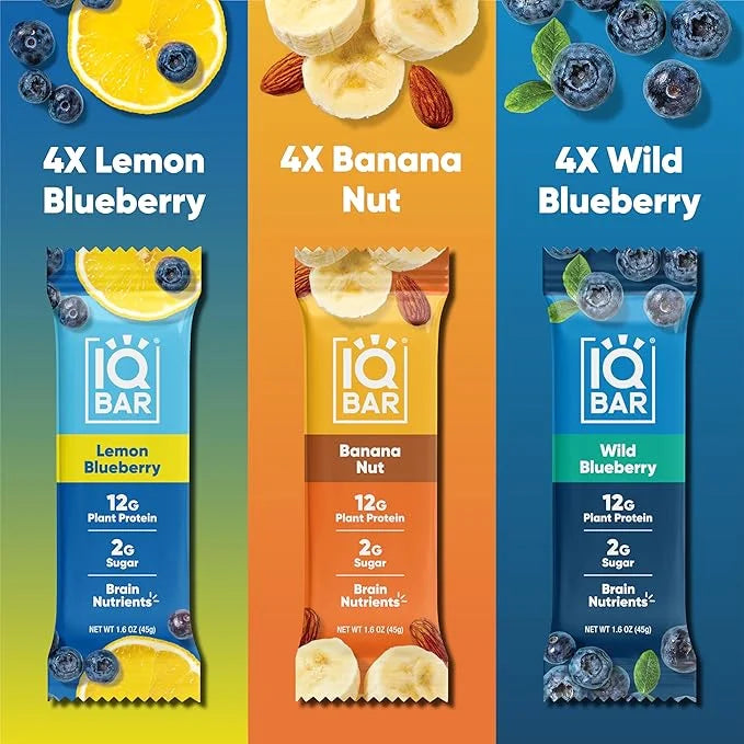 IQBAR Brain and Body Plant Protein Bars - Fruit Lovers Variety - 12-Count Low Carb - Gluten Free, High Fiber, Vegan Snacks...