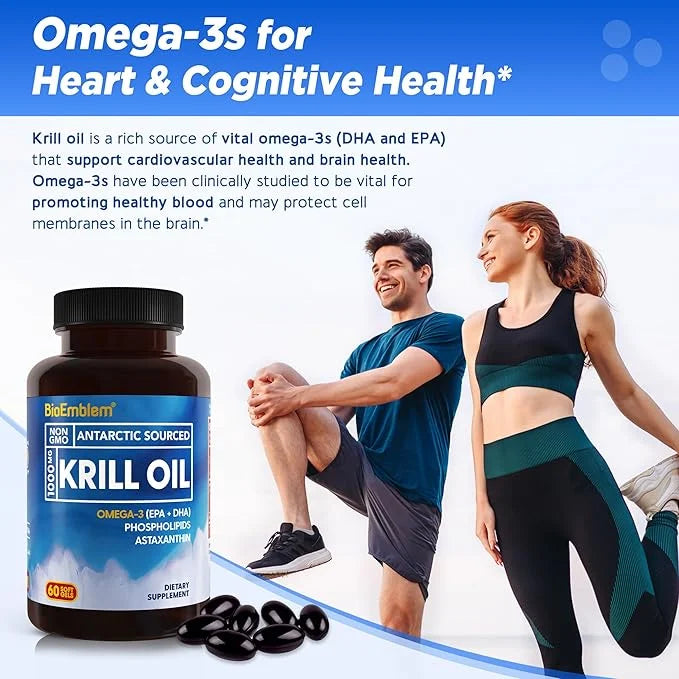 BioEmblem 3 Pack Antarctic Krill Oil 1000mg Softgels, Omega-3s Oil 180-Count Non-GMO, 90 Days