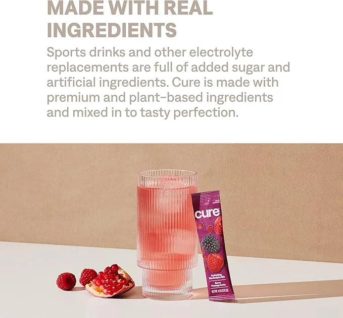 Cure Hydration | Plant-Based Electrolyte Drink Mix | No Added Sugar | FSA & HSA | Dehydration Relief Powder Made with Coco...