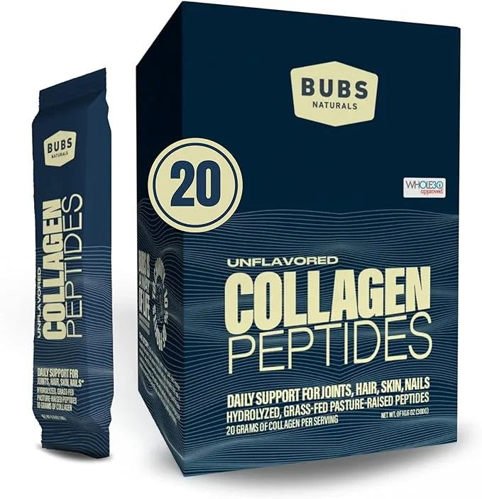 BUBS Naturals Unflavored Collagen Peptides Powder Whole30 Approved, (20 Stick