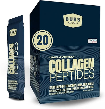 BUBS Naturals Unflavored Collagen Peptides Powder Whole30 Approved, (20 Stick