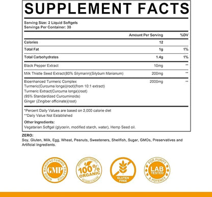 5 in 1 Turmeric Curcumin Softgels 2000mg with 95% Curcuminoids