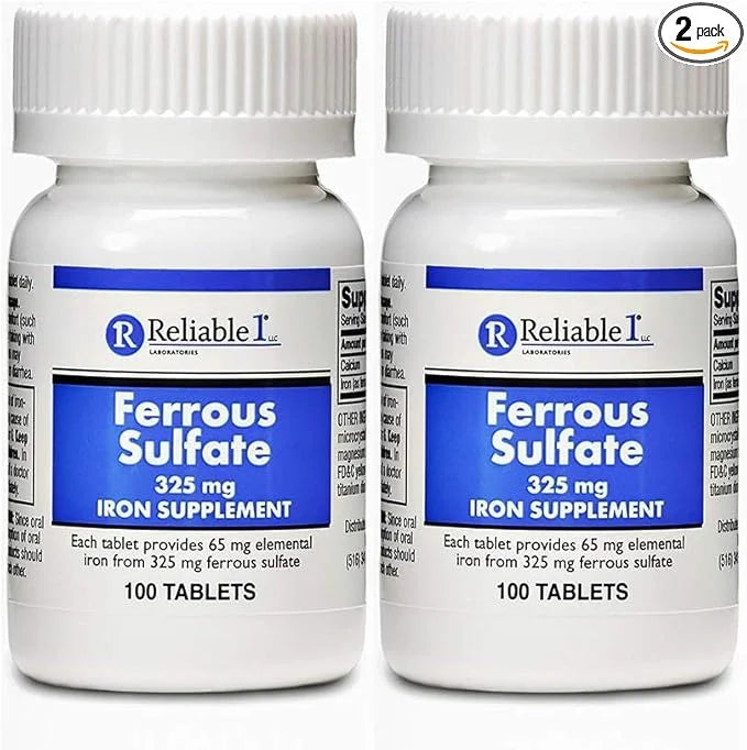 Ferrous Sulfate 325mg Iron Supplement (2-Pack) | Iron Pills | | 100 Iron Tablets per Bottle, 2-Pack - Product Image