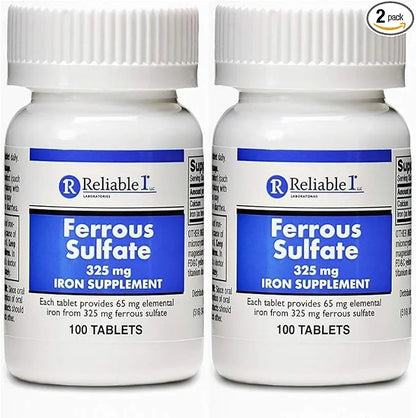 Ferrous Sulfate 325mg Iron Supplement (2-Pack) | Iron Pills | | 100 Iron Tablets per Bottle, 2-Pack - Product Image