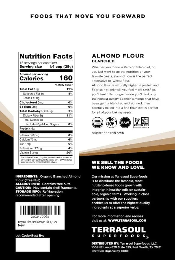 Terrasoul Superfoods Organic Almond Flour, 2 Lbs (Pack of 2) - Fine Texture | Grain-Free | Gluten-Free | Perfect for Keto ...