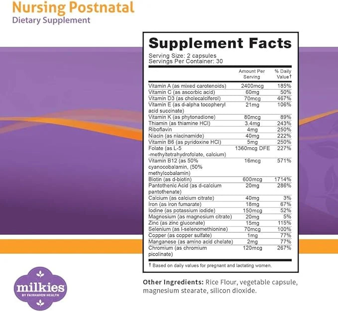 Milkies Fairhaven Health Nursing Postnatal Vegetarian 1 Month