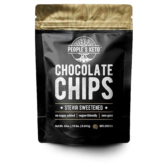 Sugar Free Large Chocolate Chips, Stevia Sweetened, 12 oz. Value Size, Non-GMO, Vegan, Keto, Low Carb, 60% Cocoa, All Natu...