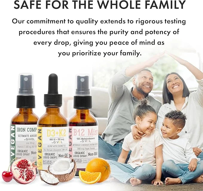 Energy & Vitality Bundle Liquid Vitamin B12 Methylcobalamin, D3 (Lichen) K2 (MK4 (MK4 & MK7), Non-GMO, 2 Fl (60 ml) 540 Da...