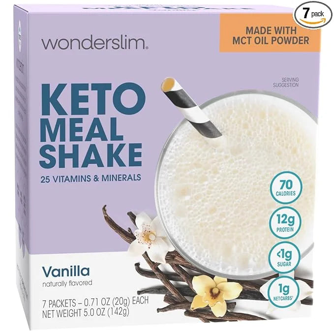 WonderSlim Keto Meal Replacement Shake, Vanilla, Low Carb, C8 MCTs, 12g Protein, Collagen, 25 Vitamins & Minerals, Gluten ...