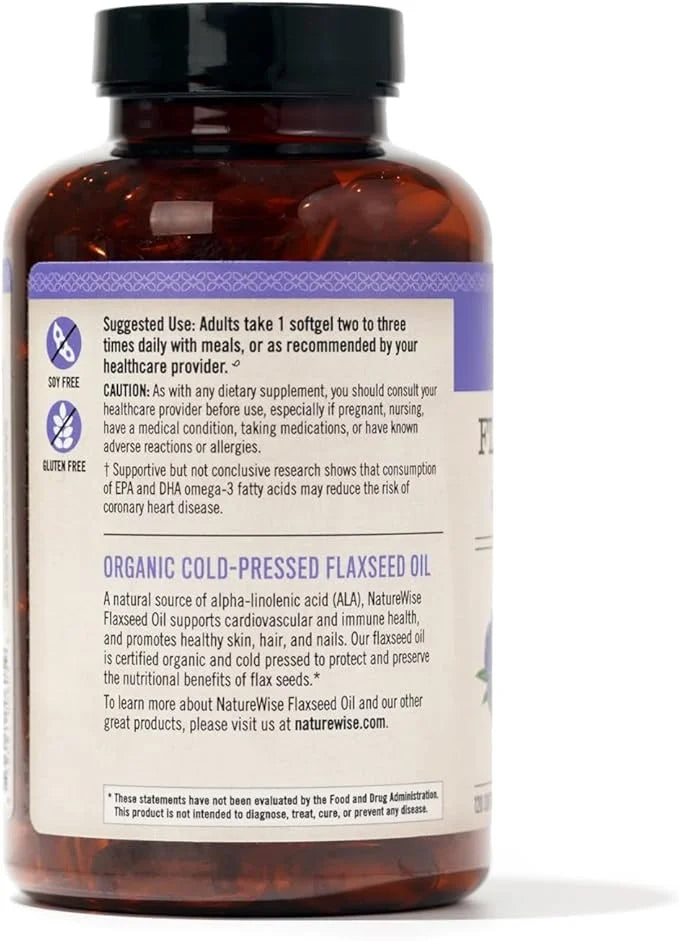 NatureWise Flaxseed Oil 1200mg Softgels 720mg ALA, 3 6 6 9, 9, Supplement 120 Softgels[2-Month Softgels[2-Month Supply]