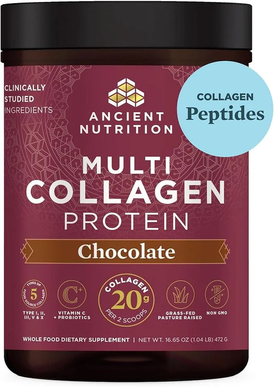 Ancient Nutrition Collagen Powder Protein, Multi Collagen Chocolate Protein Powder, 45 Servings, with Vitamin C, Hydrolyze...