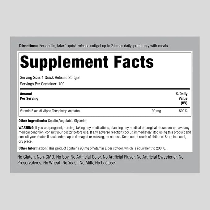 Piping Rock Vitamin E 200 IU 90mg | 100 Softgel