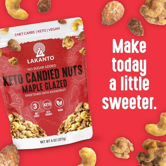 Lakanto Candied Nuts Maple Glazed - No Sugar Added, Sweetened with Monk Fruit, 3 Net Carbs, Keto Diet Friendly, Vegan, On ...