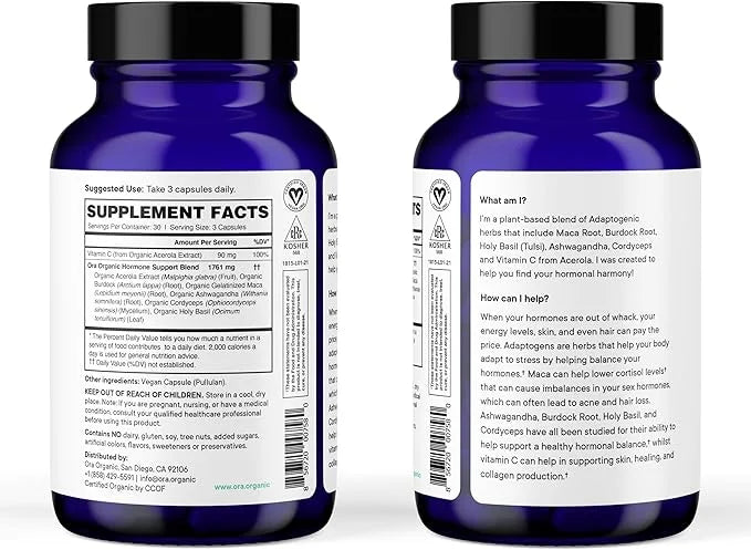 Ora Organic Natural Hormone Balance Supplement & Hormonal Acne Relief for Women - Support Skin, Mood, Energy, PMS & Menopa...