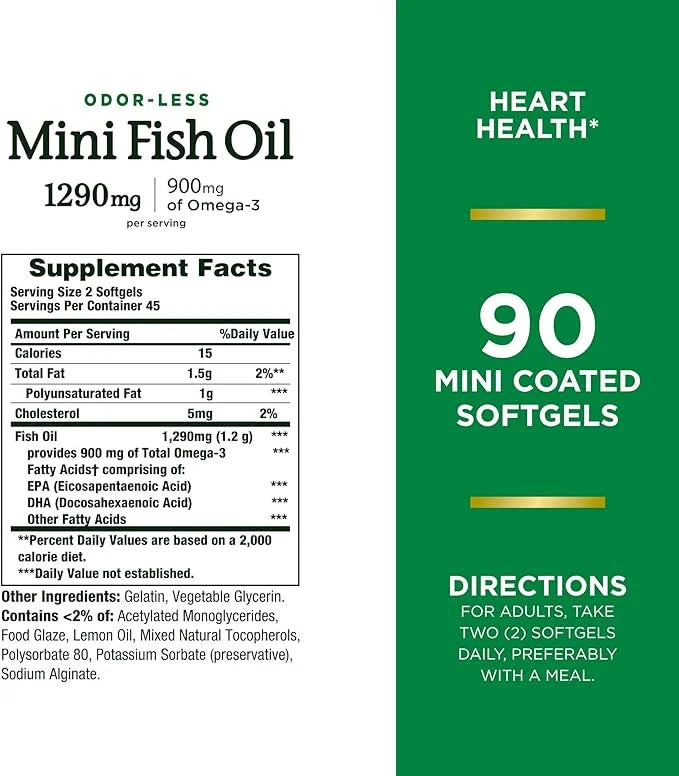 Nature's Bounty Mini Fish Oil Softgels 1290 mg, Omega-3, Supports 90 Mini
