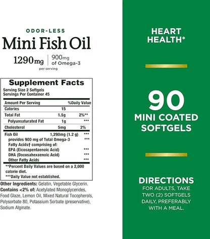 Nature's Bounty Mini Fish Oil Softgels 1290 mg, Omega-3, Supports 90 Mini