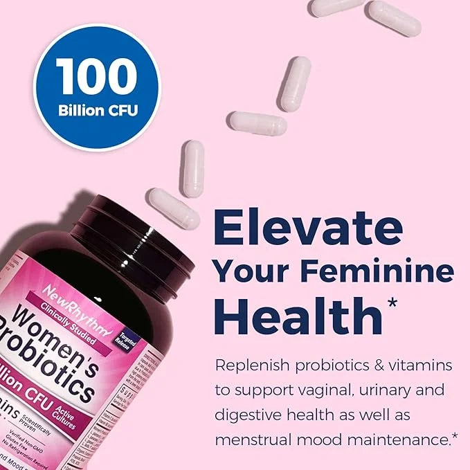 NewRhythm Probiotics for Women, P-5-P, Vitamin 100 Billion 18 Strains, 60 Capsules,