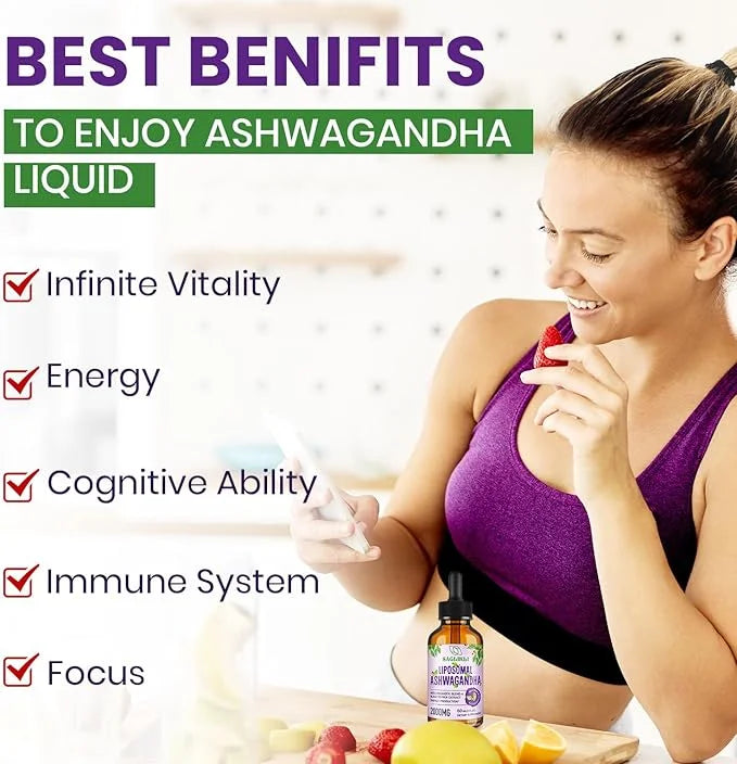 Liposomal Ashwagandha Liquid Drops 2000mg, Ashwagandha (7% Withanolides) 4 FL.OZ (2 Bottle)