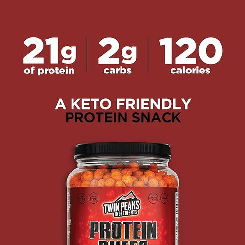 Twin Peaks Low Carb, Keto Friendly Protein Puffs, Mesquite Barbecue (300g, 21g Protein, 2g Carbs) - Product Image
