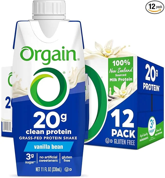 Orgain Clean Protein Shake, Grass Fed Dairy, Vanilla Bean - 20g Whey High Protein, Kosher, Ready to Drink, Low Net Carbs, ...