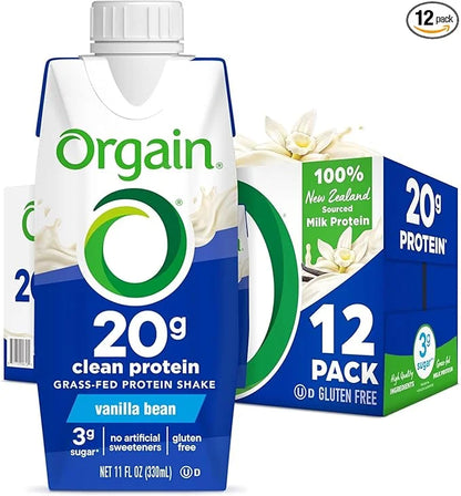 Orgain Clean Protein Shake, Grass Fed Dairy, Vanilla Bean - 20g Whey High Protein, Kosher, Ready to Drink, Low Net Carbs, ...