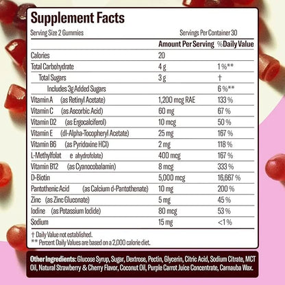 Skin Retinol and Biotin Gummies 60 Count